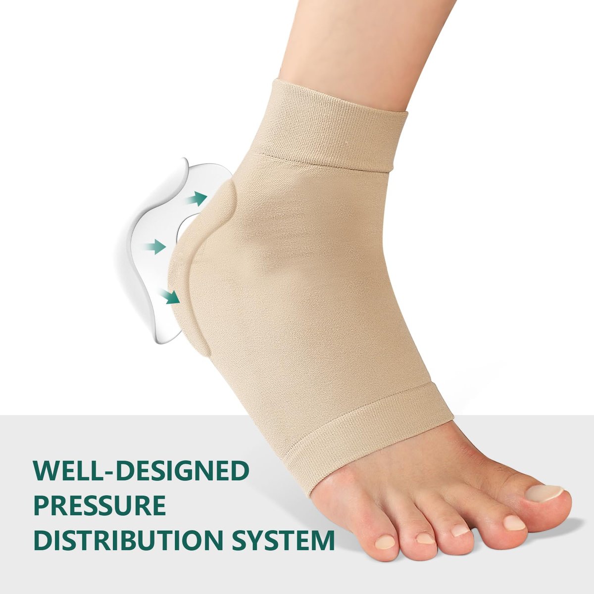 Welnove Achillessehnen-Fersenschutz Socken - Gelgepolsterte Kompressionsstrümpfe gegen Fersenschmerzen, Bursitis, trockene rissige Fersen (FSA/HSA-fähig), Beige, Regular