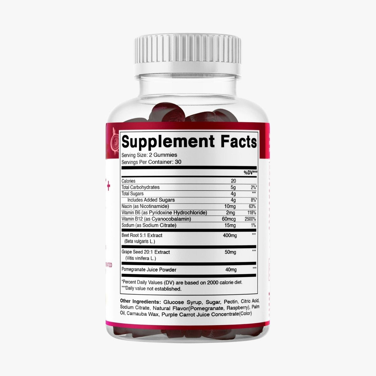 Vitamatic Rote-Bete-Gummibärchen mit B6, B12, Traubenkern, Granatapfel & Nicotinamid – Pflanzlicher Extrakt – Vegan, Nicht-GVO – Nahrungsergänzungsmittel – 60 Stück