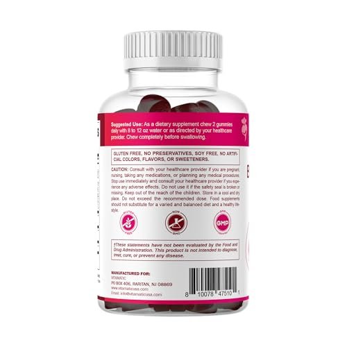 Vitamatic Rote-Bete-Gummibärchen mit B6, B12, Traubenkern, Granatapfel & Nicotinamid – Pflanzlicher Extrakt – Vegan, Nicht-GVO – Nahrungsergänzungsmittel – 60 Stück