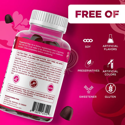 Vitamatic Rote-Bete-Gummibärchen mit B6, B12, Traubenkern, Granatapfel & Nicotinamid – Pflanzlicher Extrakt – Vegan, Nicht-GVO – Nahrungsergänzungsmittel – 60 Stück