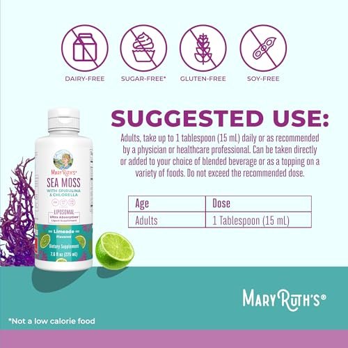 MARYRUTH'S Organics Sea Moss mit Spirulina und Chlorella Liposomal | Chlorophyll | Löwenzahnwurzel | Superfood | Ultimative Absorption | Vegan | Non-GMO | Glutenfrei | 7,6 fl oz | 15 Portionen