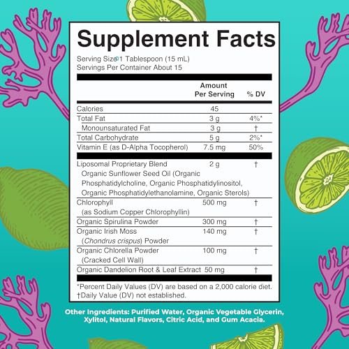 MARYRUTH'S Organics Sea Moss mit Spirulina und Chlorella Liposomal | Chlorophyll | Löwenzahnwurzel | Superfood | Ultimative Absorption | Vegan | Non-GMO | Glutenfrei | 7,6 fl oz | 15 Portionen