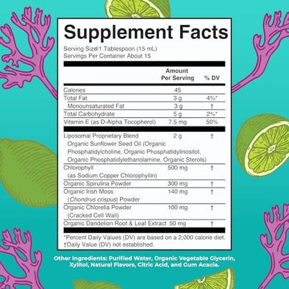 MARYRUTH'S Organics Sea Moss mit Spirulina und Chlorella Liposomal | Chlorophyll | Löwenzahnwurzel | Superfood | Ultimative Absorption | Vegan | Non-GMO | Glutenfrei | 7,6 fl oz | 15 Portionen