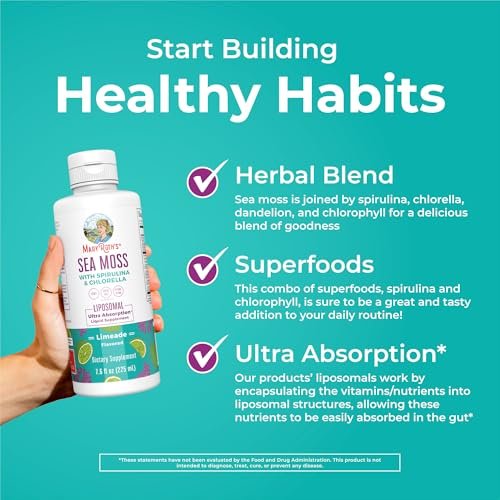 MARYRUTH'S Organics Sea Moss mit Spirulina und Chlorella Liposomal | Chlorophyll | Löwenzahnwurzel | Superfood | Ultimative Absorption | Vegan | Non-GMO | Glutenfrei | 7,6 fl oz | 15 Portionen