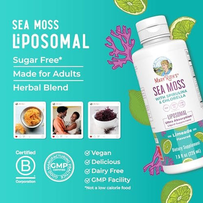 MARYRUTH'S Organics Sea Moss mit Spirulina und Chlorella Liposomal | Chlorophyll | Löwenzahnwurzel | Superfood | Ultimative Absorption | Vegan | Non-GMO | Glutenfrei | 7,6 fl oz | 15 Portionen