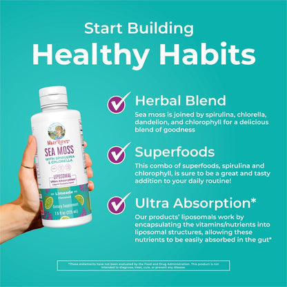 MARYRUTH'S Organics Sea Moss mit Spirulina und Chlorella Liposomal | Chlorophyll | Löwenzahnwurzel | Superfood | Ultimative Absorption | Vegan | Non-GMO | Glutenfrei | 7,6 fl oz | 15 Portionen