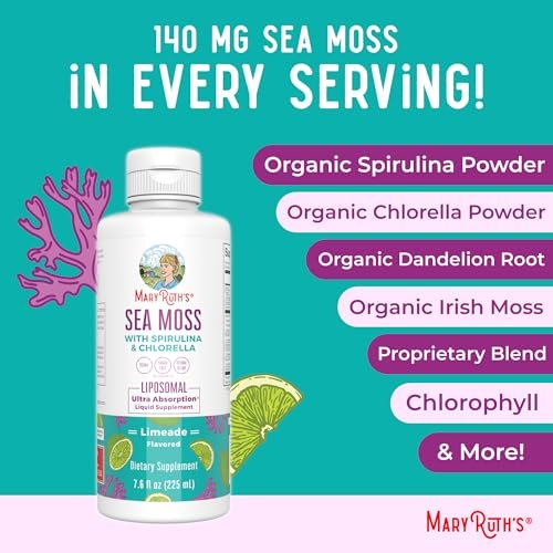 MARYRUTH'S Organics Sea Moss mit Spirulina und Chlorella Liposomal | Chlorophyll | Löwenzahnwurzel | Superfood | Ultimative Absorption | Vegan | Non-GMO | Glutenfrei | 7,6 fl oz | 15 Portionen