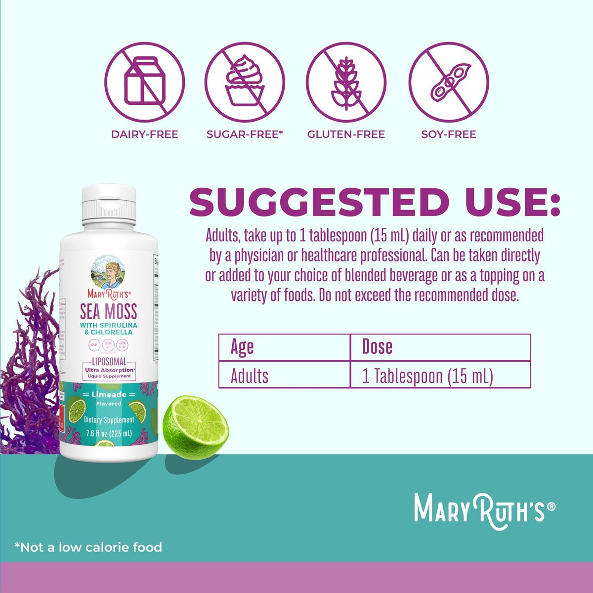MARYRUTH'S Organics Sea Moss mit Spirulina und Chlorella Liposomal | Chlorophyll | Löwenzahnwurzel | Superfood | Ultimative Absorption | Vegan | Non-GMO | Glutenfrei | 7,6 fl oz | 15 Portionen