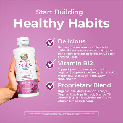 MARYRUTH'S Organics Sea Moss + Immun- & Energie-Liposomal | Irisches Meermoos | Vitamin B12 | Vitamin E | Holunderbeere | Hagebuttenöl | Orangenöl | Immununterstützung | Vegan | Zuckerfrei | 7,6 oz