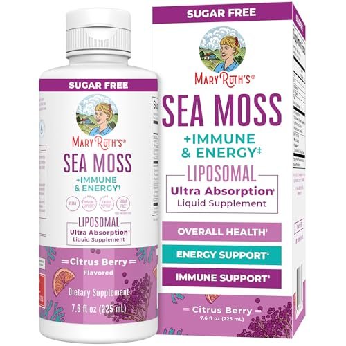 MARYRUTH'S Organics Sea Moss + Immun- & Energie-Liposomal | Irisches Meermoos | Vitamin B12 | Vitamin E | Holunderbeere | Hagebuttenöl | Orangenöl | Immununterstützung | Vegan | Zuckerfrei | 7,6 oz