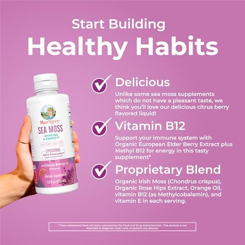MARYRUTH'S Organics Sea Moss + Immun- & Energie-Liposomal | Irisches Meermoos | Vitamin B12 | Vitamin E | Holunderbeere | Hagebuttenöl | Orangenöl | Immununterstützung | Vegan | Zuckerfrei | 7,6 oz