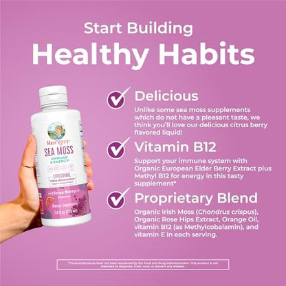 MARYRUTH'S Organics Sea Moss + Immun- & Energie-Liposomal | Irisches Meermoos | Vitamin B12 | Vitamin E | Holunderbeere | Hagebuttenöl | Orangenöl | Immununterstützung | Vegan | Zuckerfrei | 7,6 oz