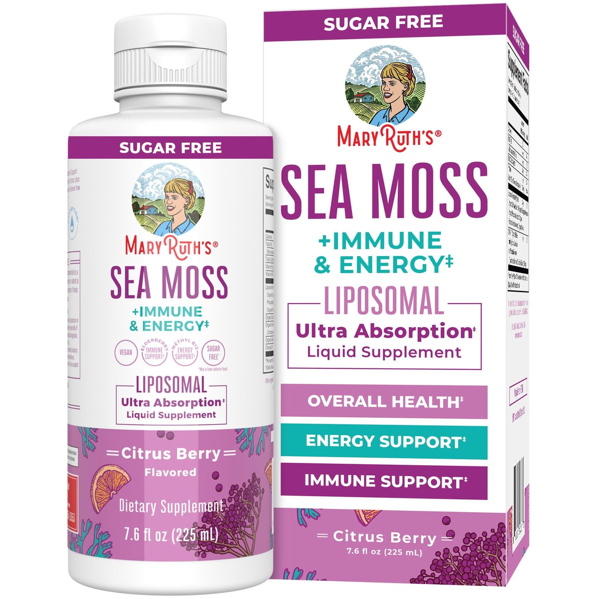 MARYRUTH'S Organics Sea Moss + Immun- & Energie-Liposomal | Irisches Meermoos | Vitamin B12 | Vitamin E | Holunderbeere | Hagebuttenöl | Orangenöl | Immununterstützung | Vegan | Zuckerfrei | 7,6 oz