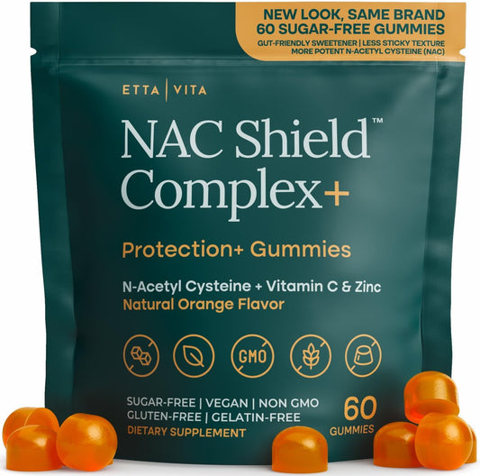 Zuckerfreie NAC Gummis (Immununterstützungskomplex) N-Acetylcystein, Vitamin C & Zink – Unterstützt Atemwegsgesundheit, Leberreinigung & Nierenfunktion – NAC Nahrungsergänzung für Kinder und Erwachsene – Vegan