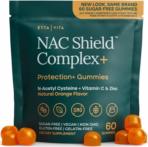 Zuckerfreie NAC Gummis (Immununterstützungskomplex) N-Acetylcystein, Vitamin C & Zink – Unterstützt Atemwegsgesundheit, Leberreinigung & Nierenfunktion – NAC Nahrungsergänzung für Kinder und Erwachsene – Vegan