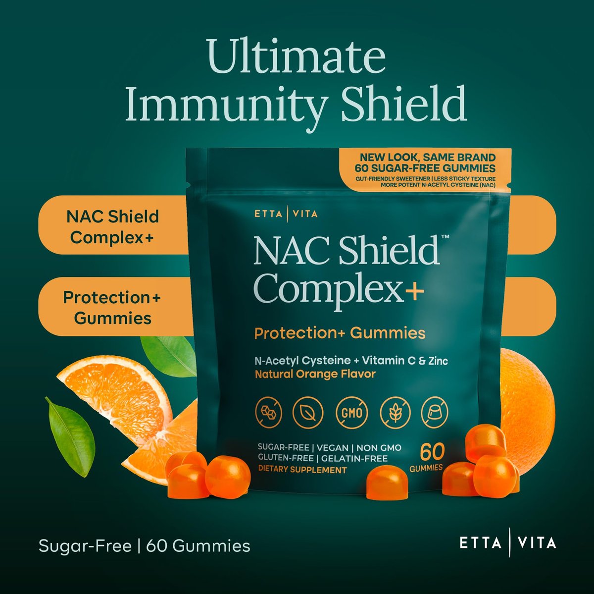 Zuckerfreie NAC Gummis (Immununterstützungskomplex) N-Acetylcystein, Vitamin C & Zink – Unterstützt Atemwegsgesundheit, Leberreinigung & Nierenfunktion – NAC Nahrungsergänzung für Kinder und Erwachsene – Vegan
