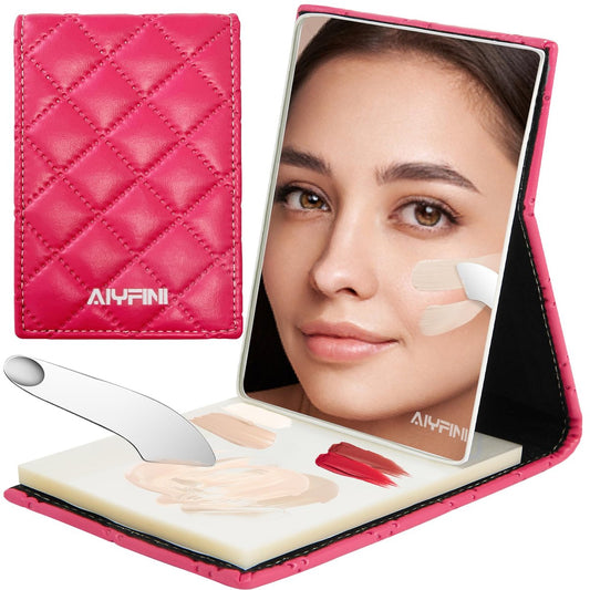 Alyfini Pocket Makeup Palette Spiegel für die Handtasche – 100 Einwegblätter & Spatel, kleines Reise-Toiletten-Essential, Handheld-Foundation/Lippen/Nagel-Farbmischpalette, Geschenk für Make-up-Künstler und Liebhaber