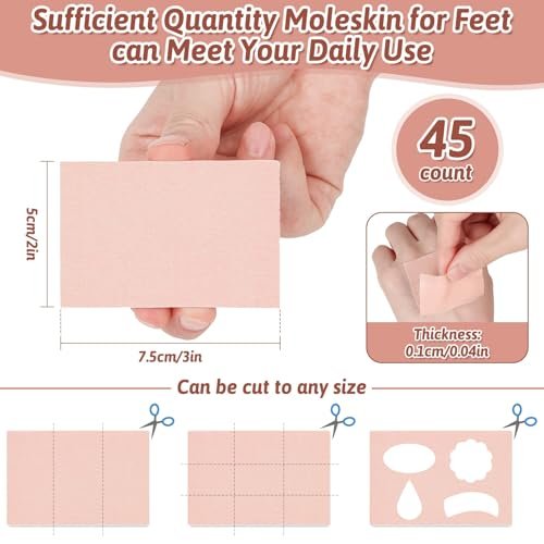 Shynek 45 Blätter Moleskin für Füße – Blasenpflaster, hautfreundliches Moleskin-Pad gegen Reibung, für Wanderschuhe, zur Blasenprävention (Hellbraun)