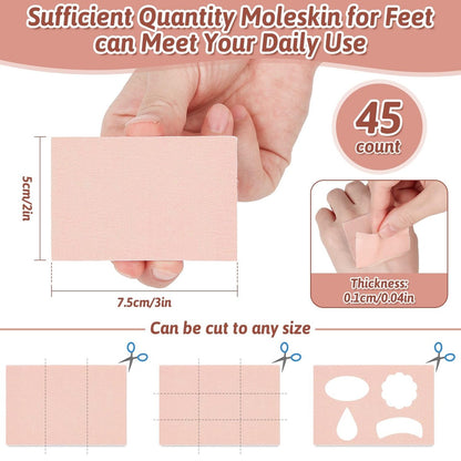 Shynek 45 Blätter Moleskin für Füße – Blasenpflaster, hautfreundliches Moleskin-Pad gegen Reibung, für Wanderschuhe, zur Blasenprävention (Hellbraun)