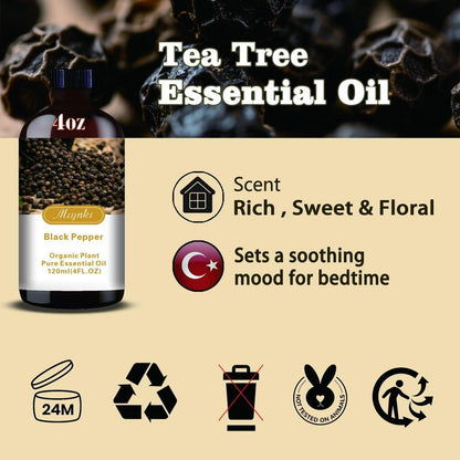 Schwarzer Pfeffer Ätherisches Öl – MLYNKL Black Pepper Öl für Massage, Diffuser, Luftbefeuchter, DIY Kerzen, Seife, Energie, Fokus, geschenkbereit (130 ml / 4,33 fl oz)