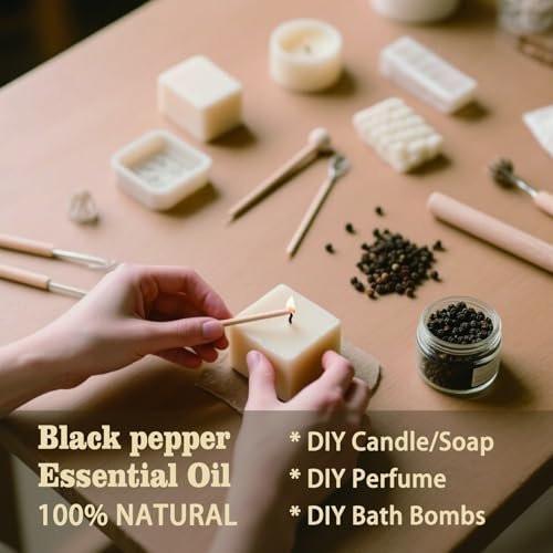 Schwarzer Pfeffer Ätherisches Öl – MLYNKL Black Pepper Öl für Massage, Diffuser, Luftbefeuchter, DIY Kerzen, Seife, Energie, Fokus, geschenkbereit (130 ml / 4,33 fl oz)
