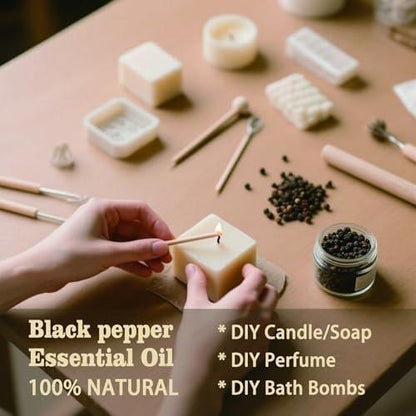 Schwarzer Pfeffer Ätherisches Öl – MLYNKL Black Pepper Öl für Massage, Diffuser, Luftbefeuchter, DIY Kerzen, Seife, Energie, Fokus, geschenkbereit (130 ml / 4,33 fl oz)