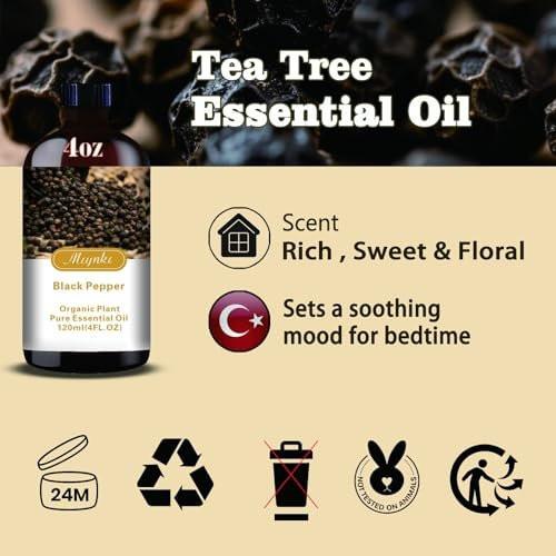 Schwarzer Pfeffer Ätherisches Öl – MLYNKL Black Pepper Öl für Massage, Diffuser, Luftbefeuchter, DIY Kerzen, Seife, Energie, Fokus, geschenkbereit (130 ml / 4,33 fl oz)