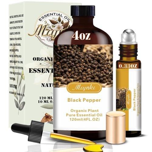 Schwarzer Pfeffer Ätherisches Öl – MLYNKL Black Pepper Öl für Massage, Diffuser, Luftbefeuchter, DIY Kerzen, Seife, Energie, Fokus, geschenkbereit (130 ml / 4,33 fl oz)