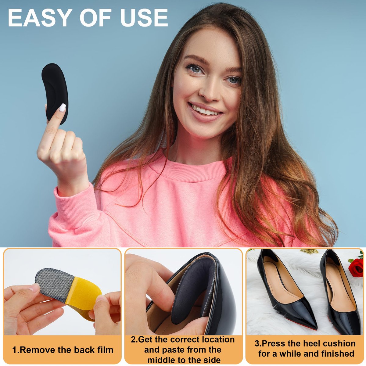 6 Paar Fersengriffe für lose Schuhe - Halbgrößen-Reduzierer, Anti-Rutsch & Blasenprävention für Absätze - Passend für High Heels, Flats, Sneaker, Loafer & Business-Schuhe