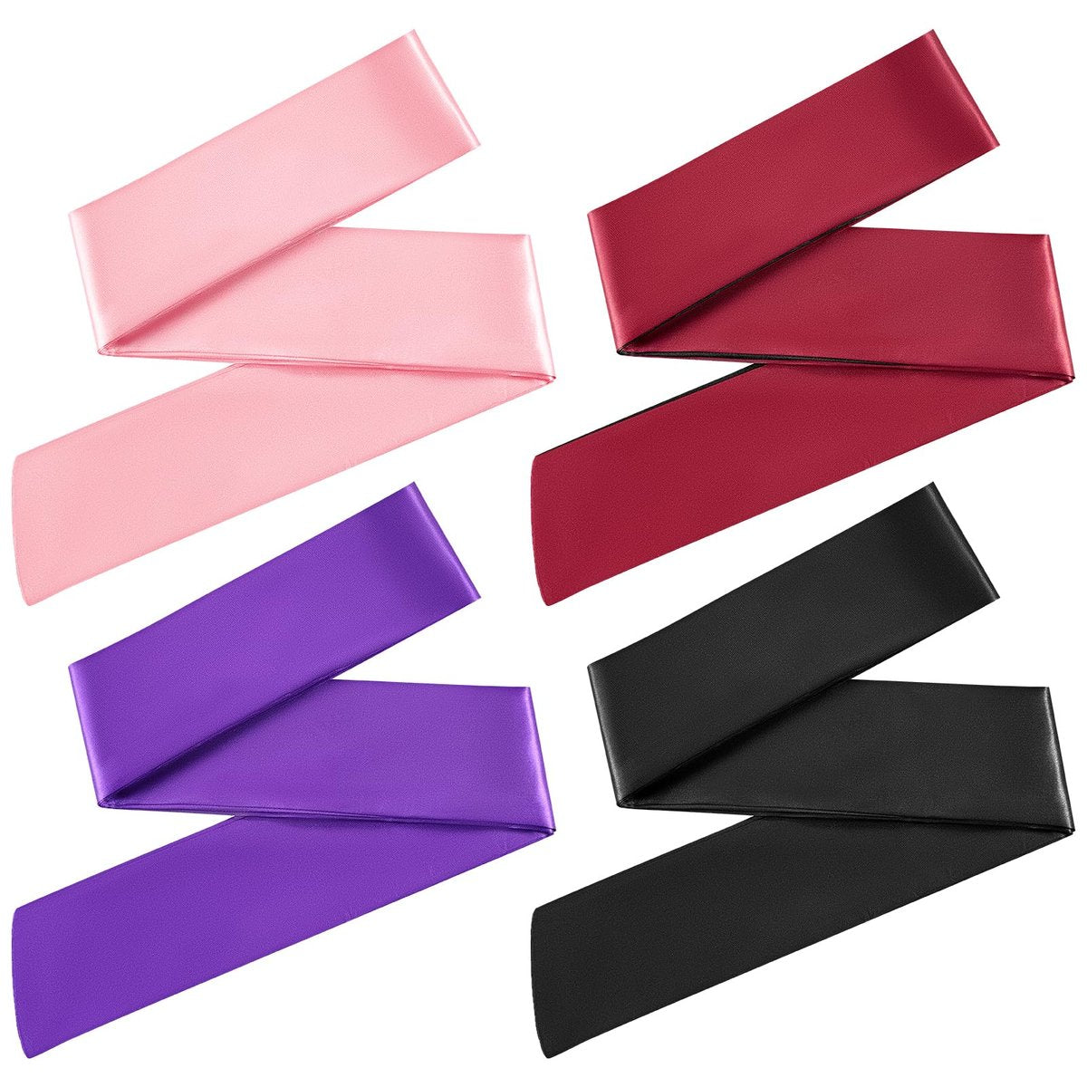 Oruola 4er-Pack Schlafmasken für Erwachsene – Lichtblockierende, verstellbare Satin-Augenmasken für Schlaf, Reisen, Yoga, Meditation (150 cm) – Mehrfarbig: Weinrot & Schwarz + Rein Schwarz + Rein Pink + Rein Lila