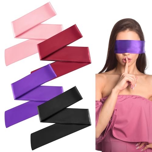 Oruola 4er-Pack Schlafmasken für Erwachsene – Lichtblockierende, verstellbare Satin-Augenmasken für Schlaf, Reisen, Yoga, Meditation (150 cm) – Mehrfarbig: Weinrot & Schwarz + Rein Schwarz + Rein Pink + Rein Lila