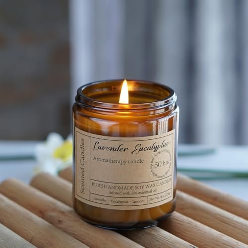 Liofeve Lavendel Eukalyptus Kerzen für Zuhause Duftend - 8oz Aromatherapie Kerzen für Entspannung Angst Stressabbau Ungiftig, Beruhigende Kerzen Geschenke für Frauen Entspannendes Bad Yoga Meditation