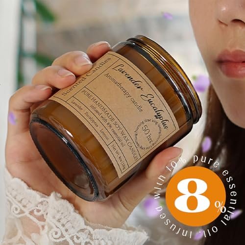 Liofeve Lavendel Eukalyptus Kerzen für Zuhause Duftend - 8oz Aromatherapie Kerzen für Entspannung Angst Stressabbau Ungiftig, Beruhigende Kerzen Geschenke für Frauen Entspannendes Bad Yoga Meditation