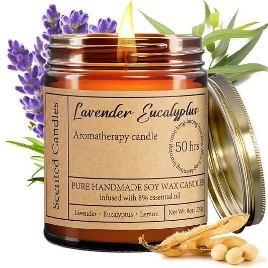 Liofeve Lavendel Eukalyptus Kerzen für Zuhause Duftend - 8oz Aromatherapie Kerzen für Entspannung Angst Stressabbau Ungiftig, Beruhigende Kerzen Geschenke für Frauen Entspannendes Bad Yoga Meditation