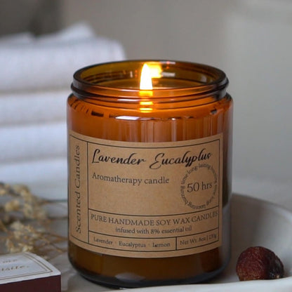 Liofeve Lavendel Eukalyptus Kerzen für Zuhause Duftend - 8oz Aromatherapie Kerzen für Entspannung Angst Stressabbau Ungiftig, Beruhigende Kerzen Geschenke für Frauen Entspannendes Bad Yoga Meditation