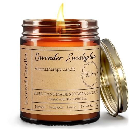Liofeve Lavendel Eukalyptus Kerzen für Zuhause Duftend - 8oz Aromatherapie Kerzen für Entspannung Angst Stressabbau Ungiftig, Beruhigende Kerzen Geschenke für Frauen Entspannendes Bad Yoga Meditation