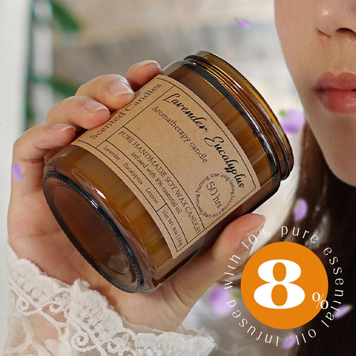 Liofeve Lavendel Eukalyptus Kerzen für Zuhause Duftend - 8oz Aromatherapie Kerzen für Entspannung Angst Stressabbau Ungiftig, Beruhigende Kerzen Geschenke für Frauen Entspannendes Bad Yoga Meditation