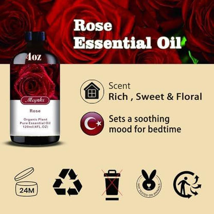 Rosenöl – Rosen-Duftöl für Hautpflege, Massage, Diffuser, Luftbefeuchter, DIY Seife, Kerzen, Bad, Yoga, Geschenk – MLYNKL Rosenöle (130 ml / 4,33 fl oz)