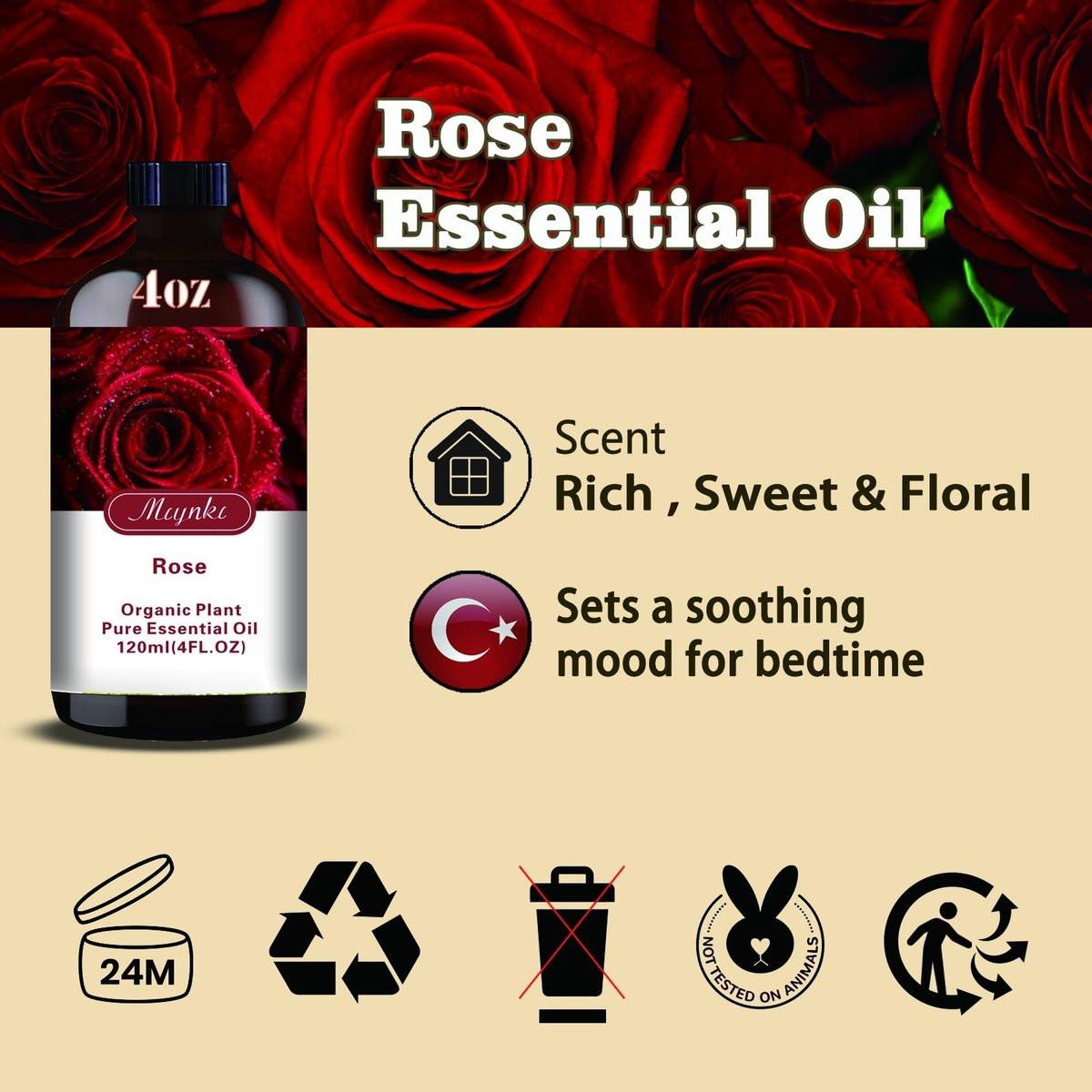 Rosenöl – Rosen-Duftöl für Hautpflege, Massage, Diffuser, Luftbefeuchter, DIY Seife, Kerzen, Bad, Yoga, Geschenk – MLYNKL Rosenöle (130 ml / 4,33 fl oz)