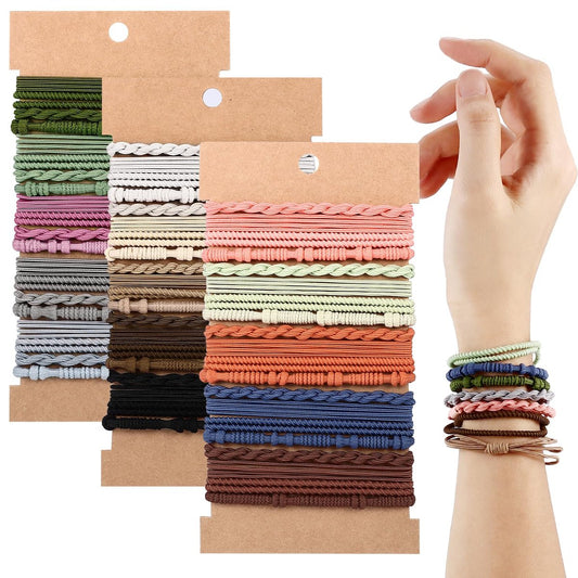 60er-Pack Boho-Haargummis, 4 Stile, elastische Haar-Armbänder für Frauen, Ponytail-Halter für dickes und dünnes Haar