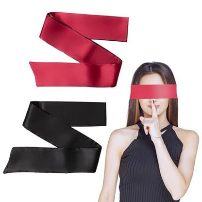 2er-Pack Satin Schlafmaske für Damen und Herren – Seidige Augenmaske für erholsamen Schlaf, Reisen, Meditation – 150 cm/59 Zoll (Schwarz + Rot)