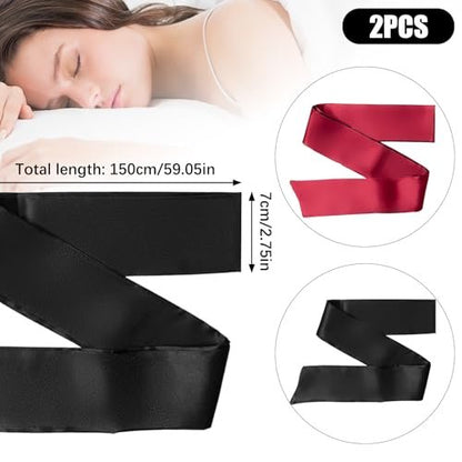 2er-Pack Satin Schlafmaske für Damen und Herren – Seidige Augenmaske für erholsamen Schlaf, Reisen, Meditation – 150 cm/59 Zoll (Schwarz + Rot)