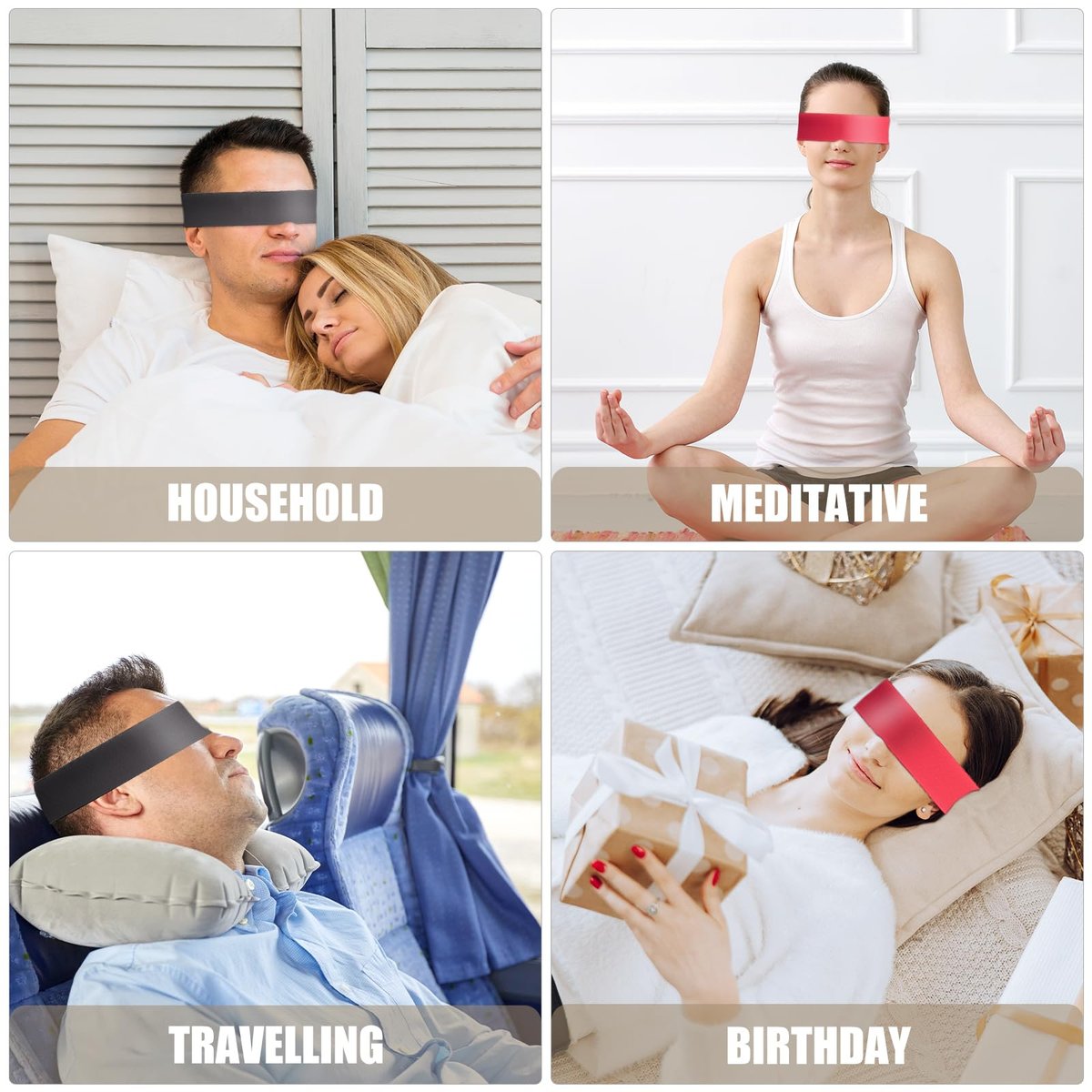 2er-Pack Satin Schlafmaske für Damen und Herren – Seidige Augenmaske für erholsamen Schlaf, Reisen, Meditation – 150 cm/59 Zoll (Schwarz + Rot)