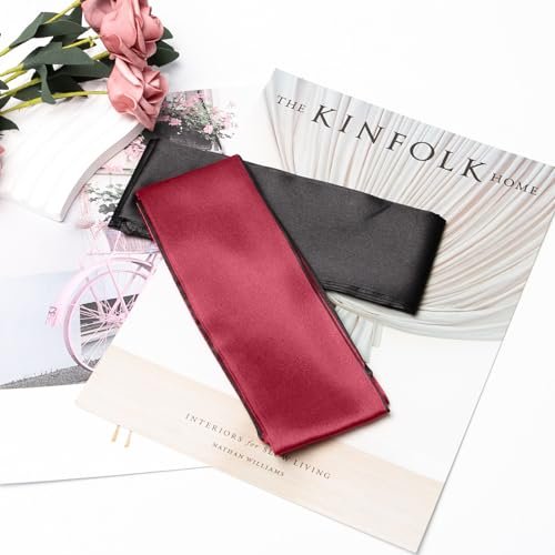 2er-Pack Satin Schlafmaske für Damen und Herren – Seidige Augenmaske für erholsamen Schlaf, Reisen, Meditation – 150 cm/59 Zoll (Schwarz + Rot)