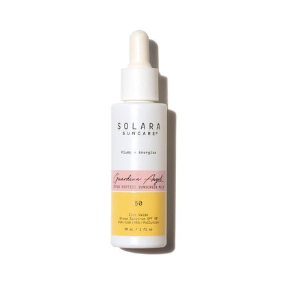 Solara Suncare Guardian Angel Super Peptide Sonnenmilch SPF 50 | EWG Verified, Vegan, Tierversuchsfrei, Riffreundlich | Strafft+Energisiert | Zinkoxid schützt vor UVA, UVB & Umweltverschmutzung (30 ml)