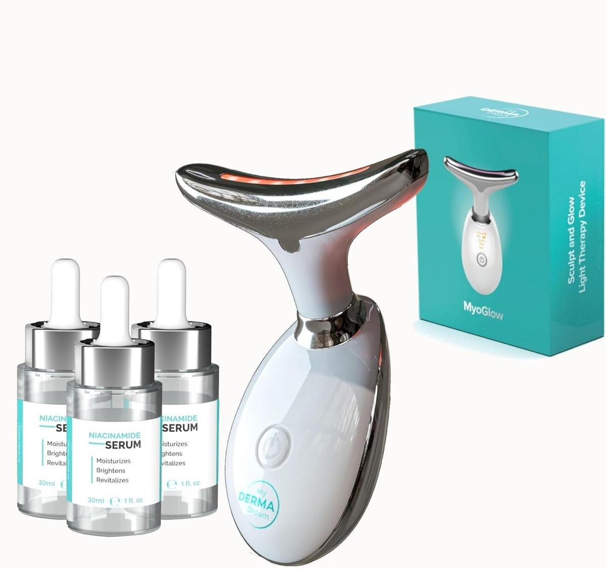 MyoGlow LED Nackenmassagegerät & 90-Tage Niacinamid Serum – Anti-Aging Set
