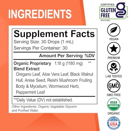 DR. BO Candi Cleanse Unterstützungstropfen - Bio Oreganoöl & Schwarze Walnuss Wermut - Extra starke Balance-Komplex, natürliche orale Darmreinigung Entgiftung 30 ml