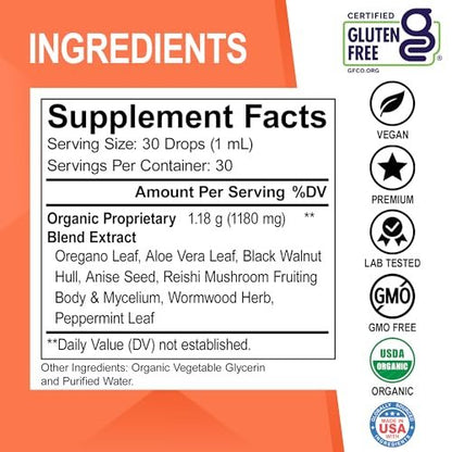 DR. BO Candi Cleanse Unterstützungstropfen - Bio Oreganoöl & Schwarze Walnuss Wermut - Extra starke Balance-Komplex, natürliche orale Darmreinigung Entgiftung 30 ml