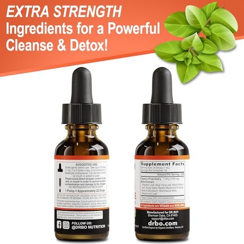 DR. BO Candi Cleanse Unterstützungstropfen - Bio Oreganoöl & Schwarze Walnuss Wermut - Extra starke Balance-Komplex, natürliche orale Darmreinigung Entgiftung 30 ml