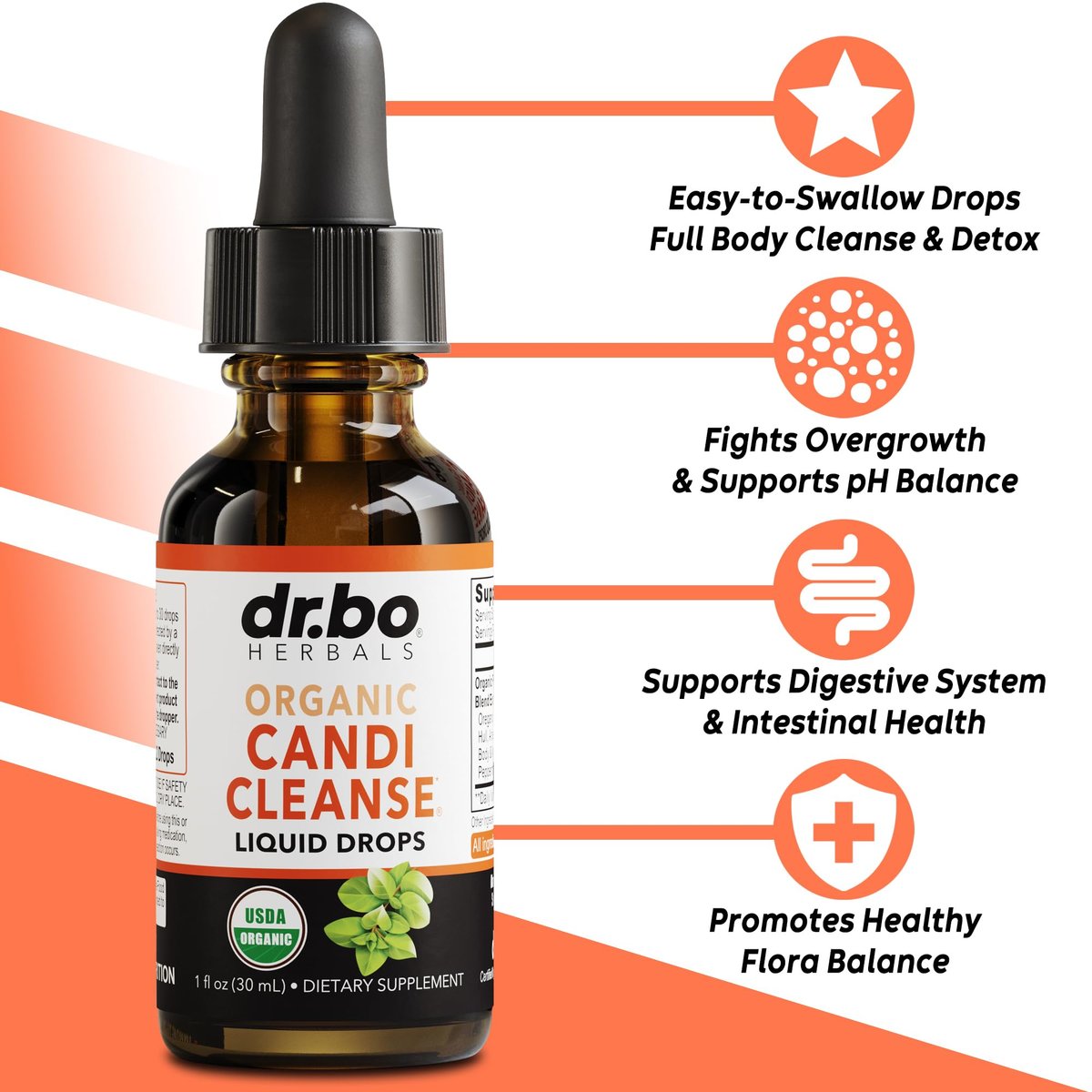 DR. BO Candi Cleanse Unterstützungstropfen - Bio Oreganoöl & Schwarze Walnuss Wermut - Extra starke Balance-Komplex, natürliche orale Darmreinigung Entgiftung 30 ml
